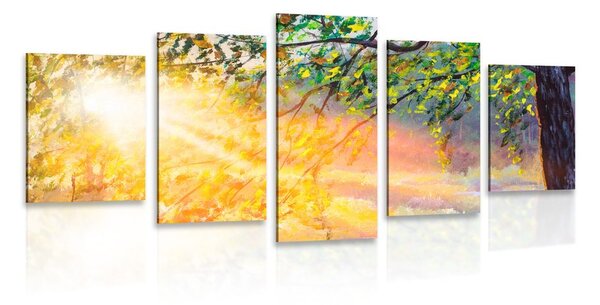 Quadri 5 pezzi – Alba nella foresta