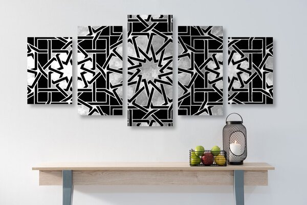 Quadri 5 pezzi – Mosaico orientale in bianco e nero