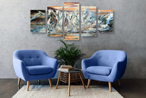 Quadri 5 pezzi – Cavalli formati dall'acqua