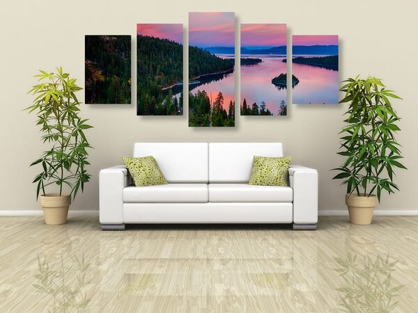 Quadri 5 pezzi – Lago al tramonto