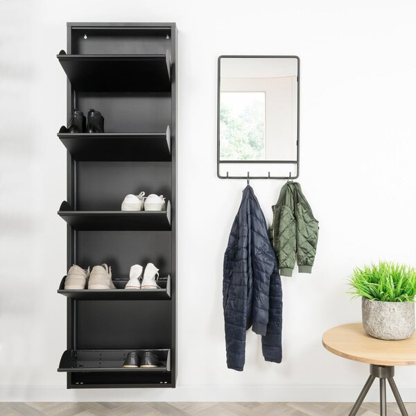 Scarpiera nera in metallo con ante ribaltabili 50x169x15 cm Billy – Spinder Design