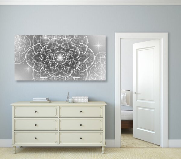 Stampa su tela – Mandala orientale in bianco e nero