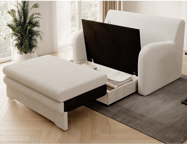 Divano bianco allungabile/con contenitore e rivestimento in bouclé 130 cm Ario – ELTAP