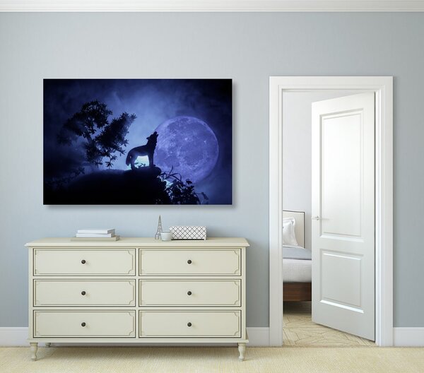 Quadro su tela – Lupo alla luna piena