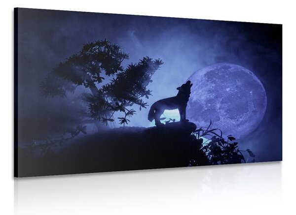 Quadro su tela – Lupo alla luna piena
