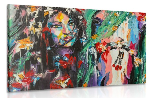 Stampa su tela – Donna e cavallo in pittura ad olio