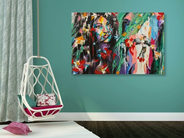 Stampa su tela – Donna e cavallo in pittura ad olio