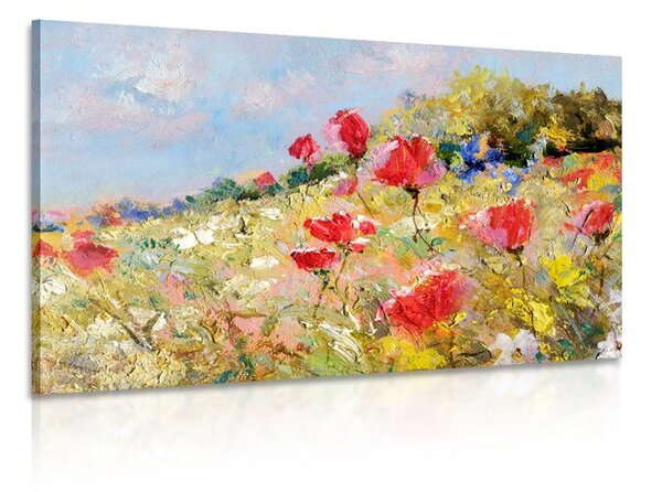 Quadro su tela – Papaveri dipinti sul prato