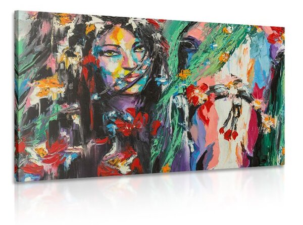 Stampa su tela – Donna e cavallo in pittura ad olio