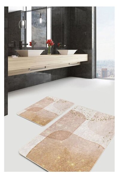 Set di tappetini per il bagno beige in velluto 2 pz 60x100 cm – Mila Home