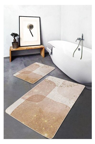 Set di tappetini per il bagno beige in velluto 2 pz 60x100 cm – Mila Home