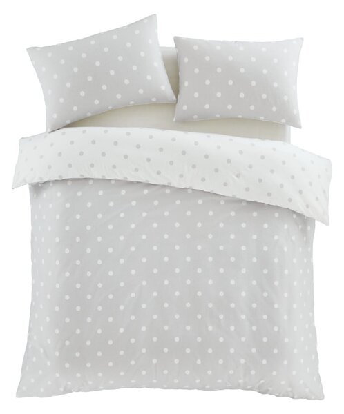 Set copripiumino e federa bianco e grigio in flanella per letto matrimoniale 200x200 cm Polka Dot – Catherine Lansfield