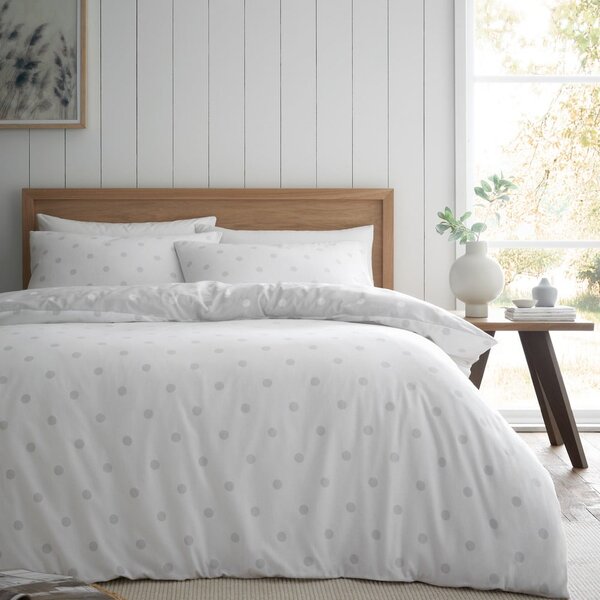 Set copripiumino e federa bianco e grigio in flanella per letto matrimoniale 200x200 cm Polka Dot – Catherine Lansfield