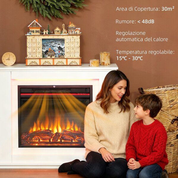 HOMCOM Camino Elettrico Potenza 1000W / 2000W con Fiamma a 12 Colori e 5 Luminosità, Telecomando e Timer, 98x25x80 cm, Bianco e Nero | Aosom Italy