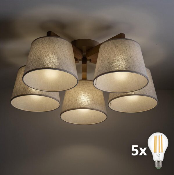 BRILAGI - Lampadario LED a plafone LATTE SABIA 5xE27/15W/230V pino/crema