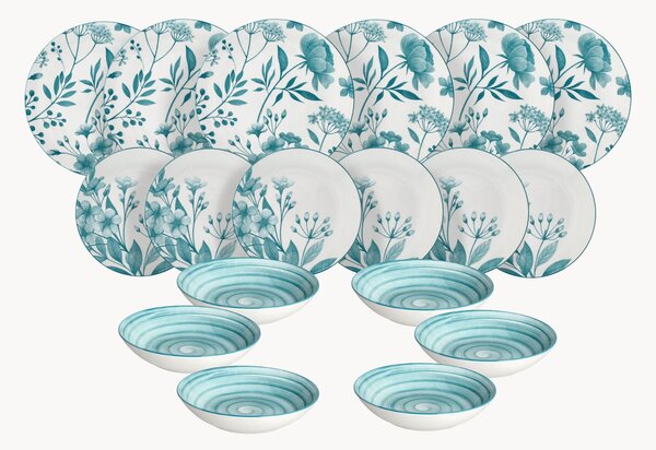 Servizio di piatti in porcellana Madison Coralie Teal, 6 persone, set da 18