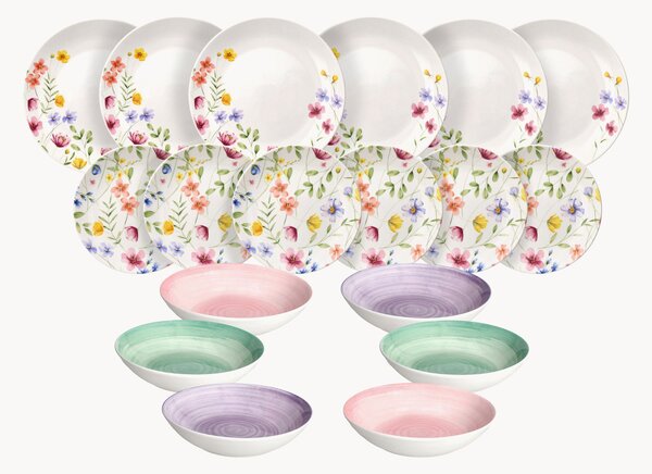 Servizio di piatti in porcellana Madison Petals, 6 persone, set da 18