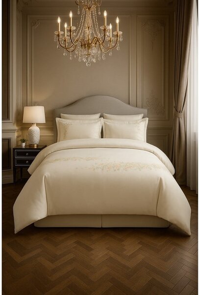 Set copripiumino e federa color crema in raso di cotone per letto singolo con lenzuolo incluso/6 pezzi 140x200 cm Maison Bloom – Mila Home Luxury