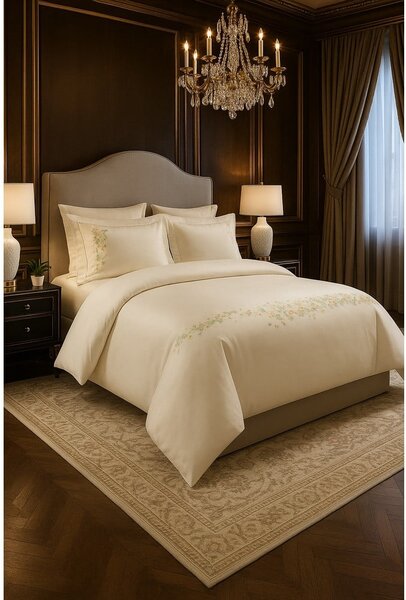 Set copripiumino e federa color crema in raso di cotone per letto singolo con lenzuolo incluso/6 pezzi 140x200 cm Maison Bloom – Mila Home Luxury