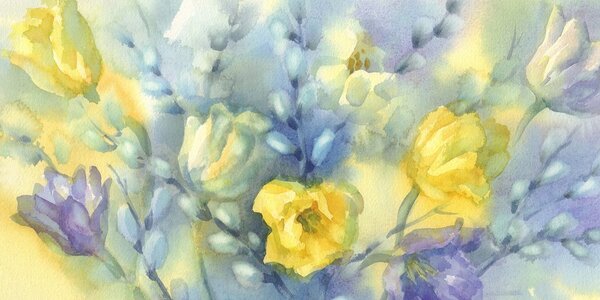 Stampa su tela – Tulipani gialli in acquerello