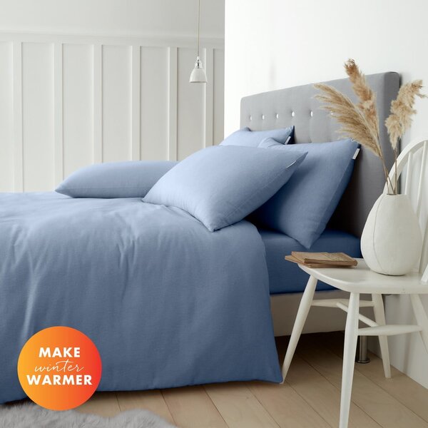 Set copripiumino e federa azzurro in flanella per letto matrimoniale e per letto esteso 230x220 cm Brushed – Catherine Lansfield