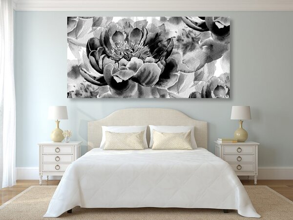 Quadro su tela – Peonie in bianco e nero