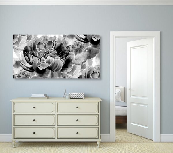 Quadro su tela – Peonie in bianco e nero