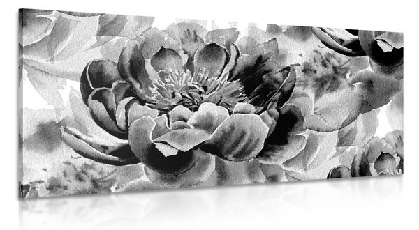 Quadro su tela – Peonie in bianco e nero