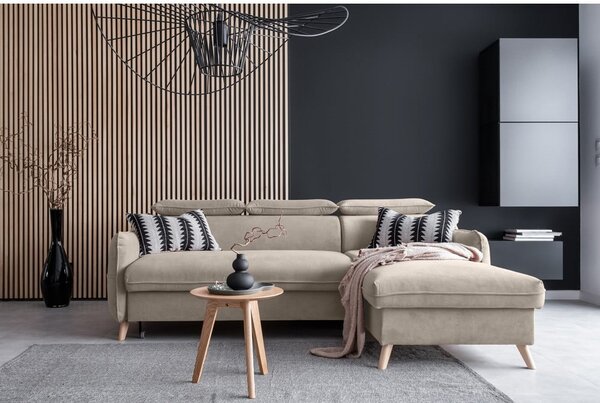 Divano letto angolare in velluto beige (angolo destro) Sweet Harmony - Miuform