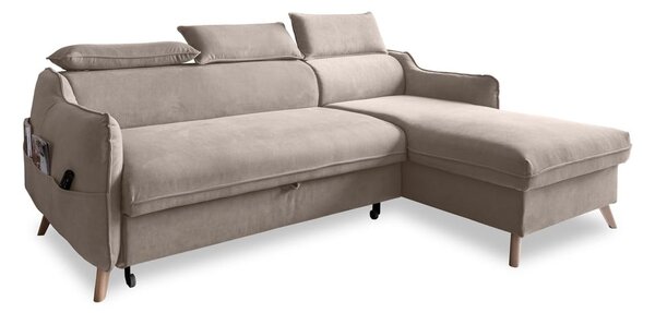 Divano letto angolare in velluto beige (angolo destro) Sweet Harmony - Miuform