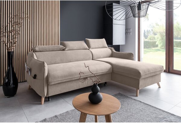 Divano letto angolare in velluto beige (angolo destro) Sweet Harmony - Miuform