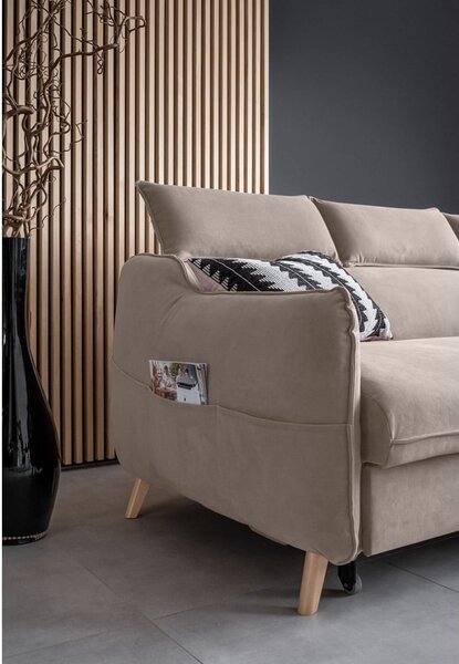 Divano letto angolare in velluto beige (angolo destro) Sweet Harmony - Miuform