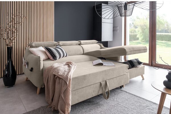 Divano letto angolare in velluto beige (angolo destro) Sweet Harmony - Miuform