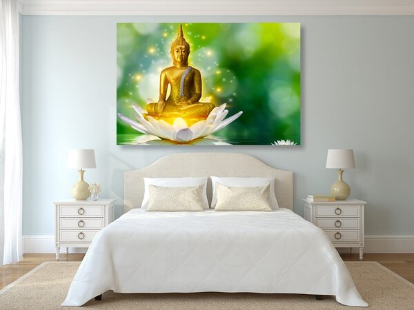 Quadro su tela – Buddha dorato su fiore di loto