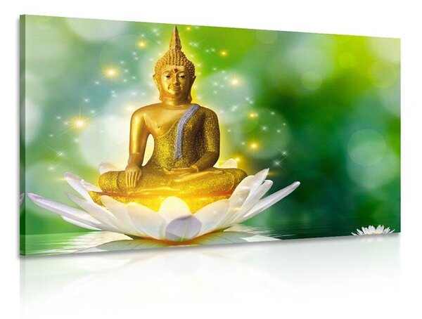 Quadro su tela – Buddha dorato su fiore di loto