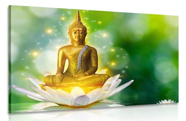 Quadro su tela – Buddha dorato su fiore di loto