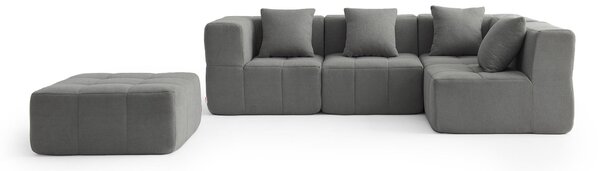 MILYSOFA SOFABULOUS: divano ad angolo modulare a 4 posti con chaise longue, raffinato tessuto a ricami, grigio nuvola