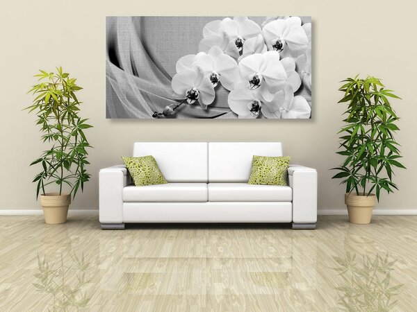 Stampa su tela – Orchidea su tela in bianco e nero