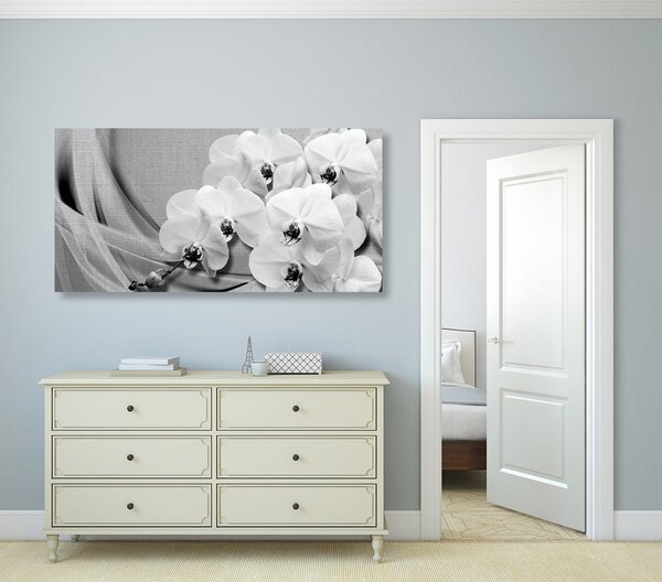 Stampa su tela – Orchidea su tela in bianco e nero