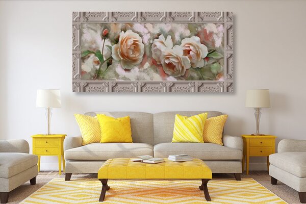 Quadro su tela – Rosa in cornice storica