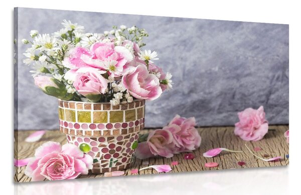 Quadro su tela – Fiori di garofano in vaso a mosaico