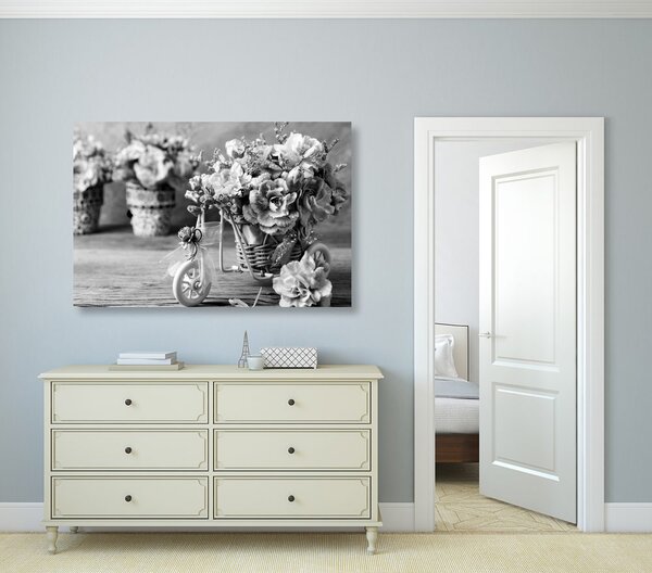 Stampa su tela – Garofano romantico in stile vintage in bianco e nero