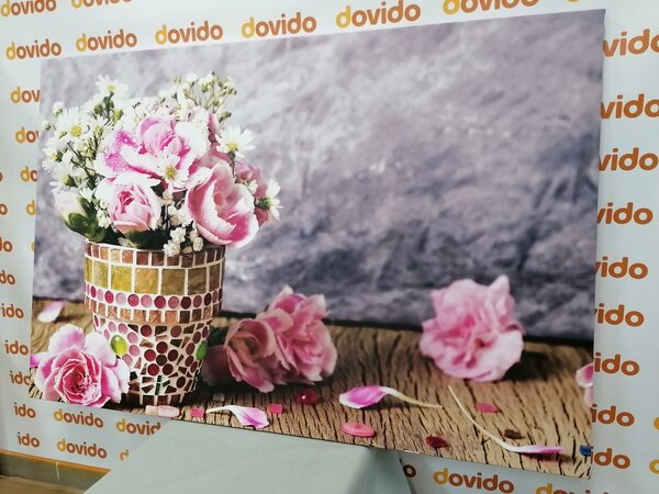 Quadro su tela – Fiori di garofano in vaso a mosaico