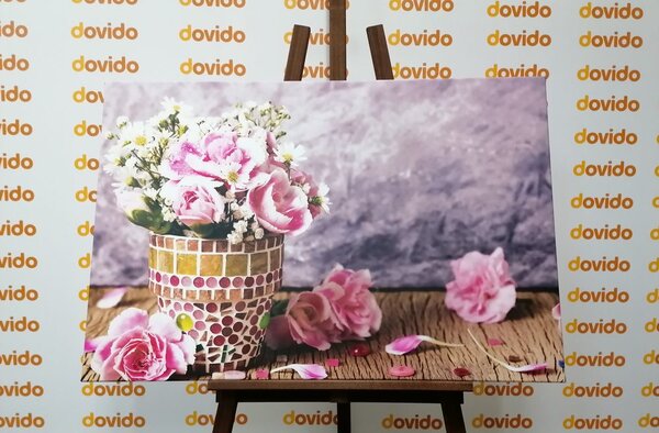 Quadro su tela – Fiori di garofano in vaso a mosaico