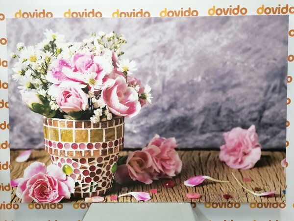 Quadro su tela – Fiori di garofano in vaso a mosaico