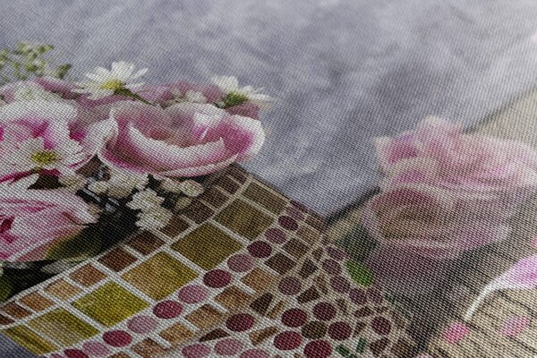 Quadro su tela – Fiori di garofano in vaso a mosaico