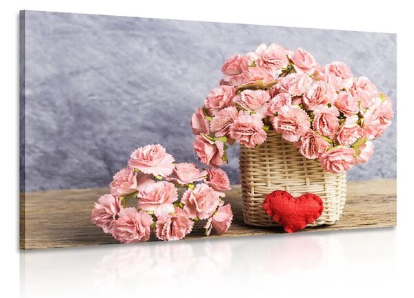 Quadro su tela – Bouquet di garofani rosa in cesto