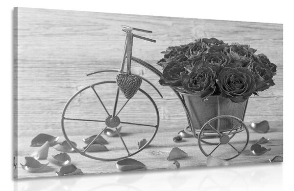 Quadro su tela – Bicicletta piena di rose in bianco e nero