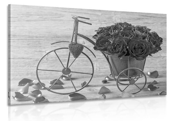 Quadro su tela – Bicicletta piena di rose in bianco e nero