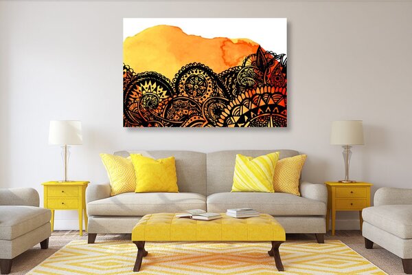 Quadro su tela – Mandala acquerello arancione